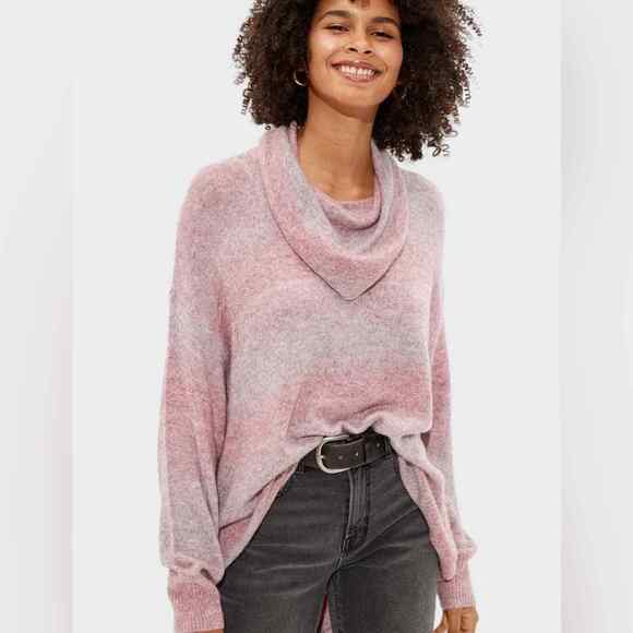[American Eagle] Ombre Striped Oversized Purple Red Cowl Neck Sweater Sz Small S - Picture 1 of 11